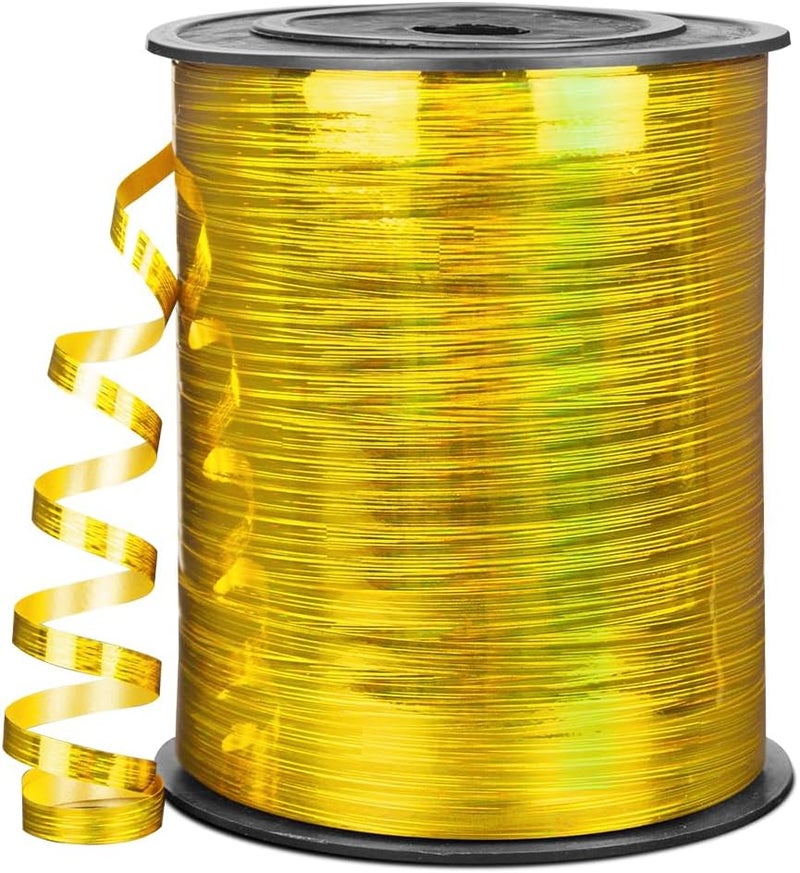 HimBen 500 Yards Curling Ribbon for Gift Wrapping, 3/16" Balloon String for Christmas Valentine Birthday Wedding Party Festival Decoration, Crafts, Flower Bouquet(Holographic Stripe Gold) - Image 1